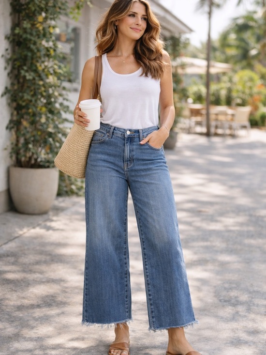 Oat New York Denim - Oat New York High Rise Wide Leg Jeans Raw Hem Blue Sz 30 EU